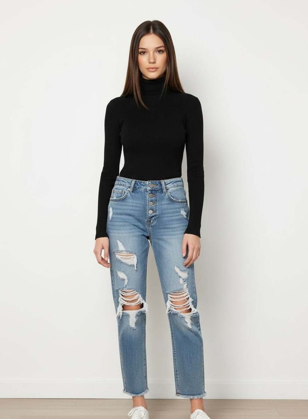 Vanilla Star 90s Boyfriend Distressed High Rise Button Fly Jeans Size 1